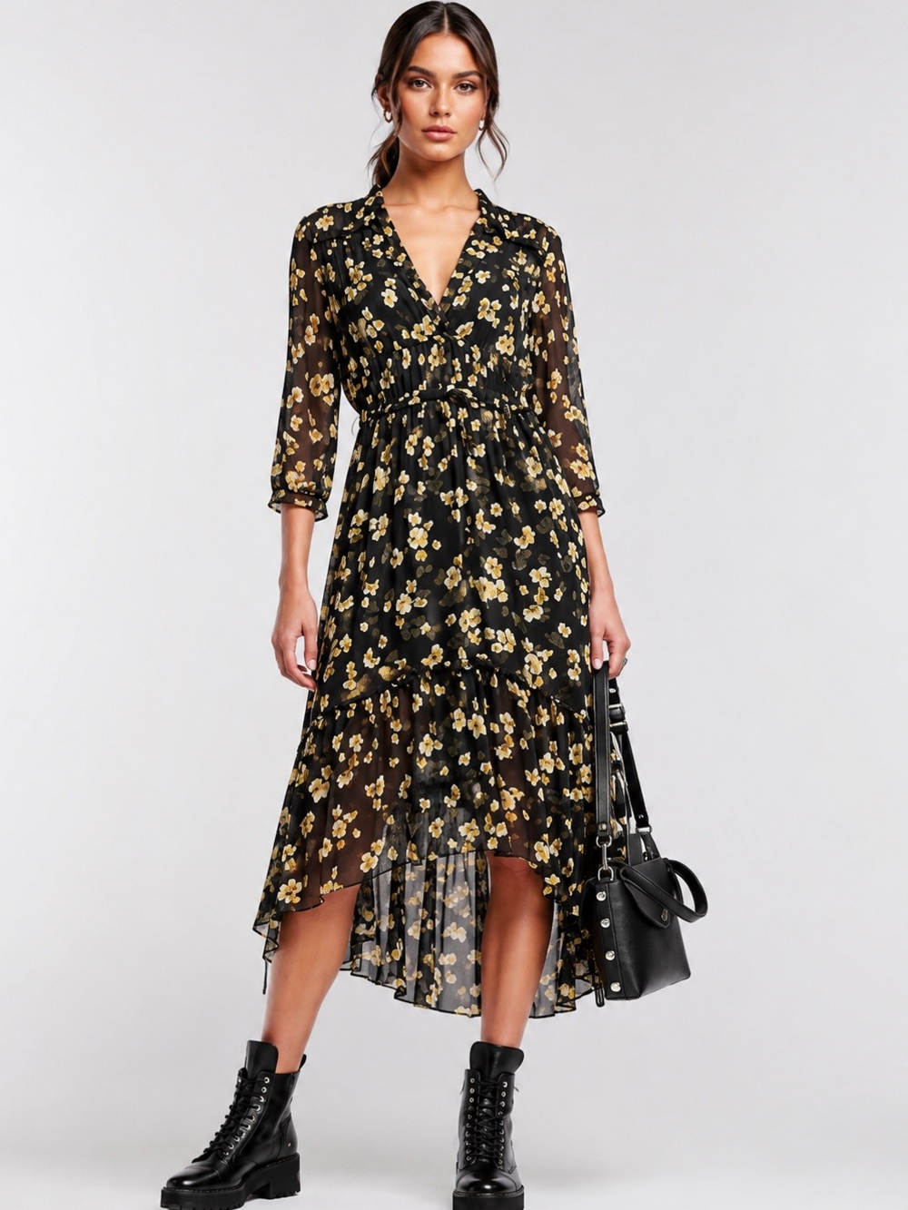 The Kooples Floral Midi Dress French Sz 1 USA 4 or Small